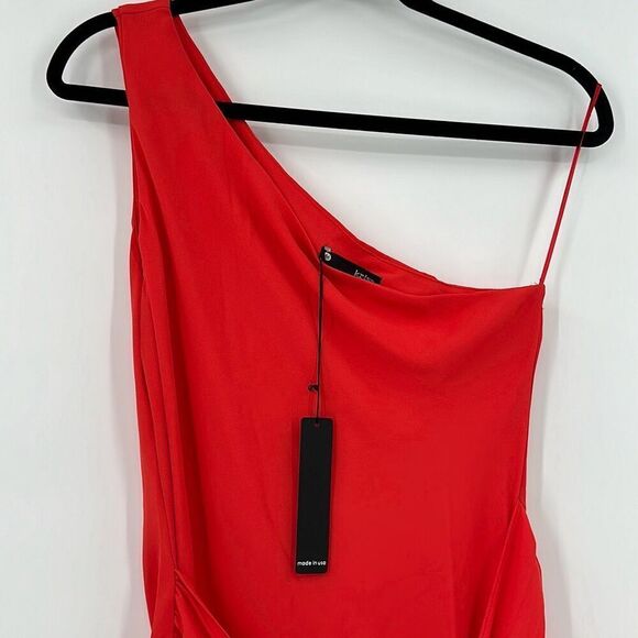 Krisa Womens One Shoulder Bias Midi Dress Red Medium NWT - Picture 5 of 10